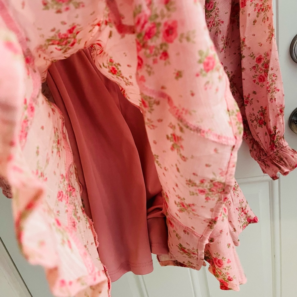 trixxi pretty pink floral print long sleeve romper size large - Picture 5 of 8